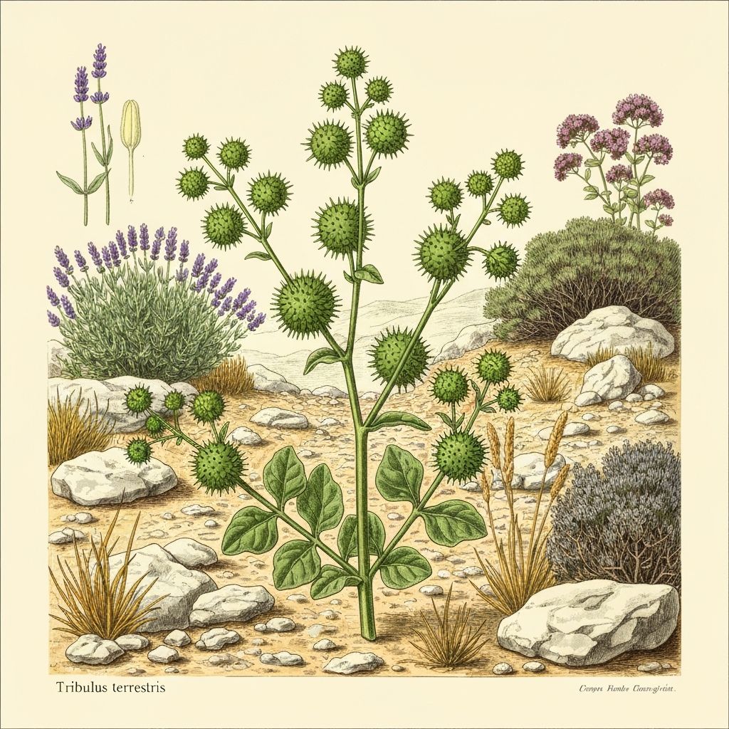 Tribulus terrestris plant in Mediterranean landscape